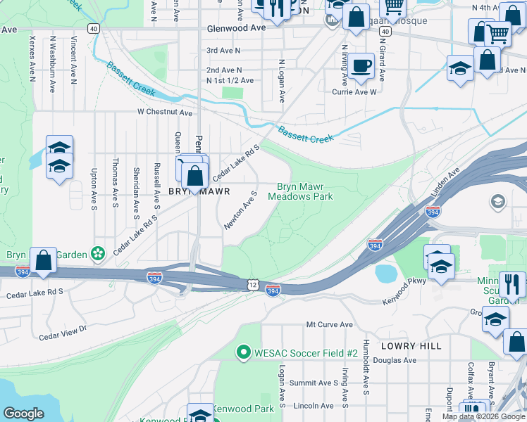 map of restaurants, bars, coffee shops, grocery stores, and more near 440 Morgan Avenue South in Minneapolis