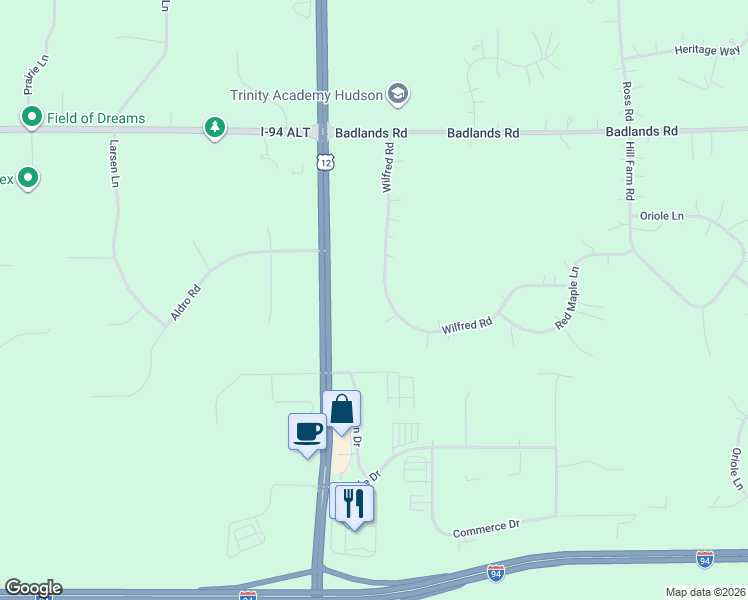 map of restaurants, bars, coffee shops, grocery stores, and more near 766 Wilfred Road in Hudson