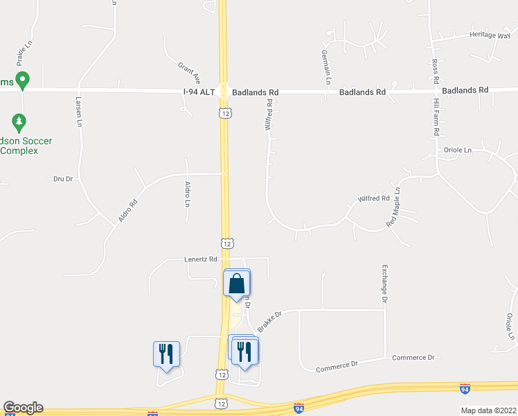 map of restaurants, bars, coffee shops, grocery stores, and more near 766 Wilfred Road in Hudson