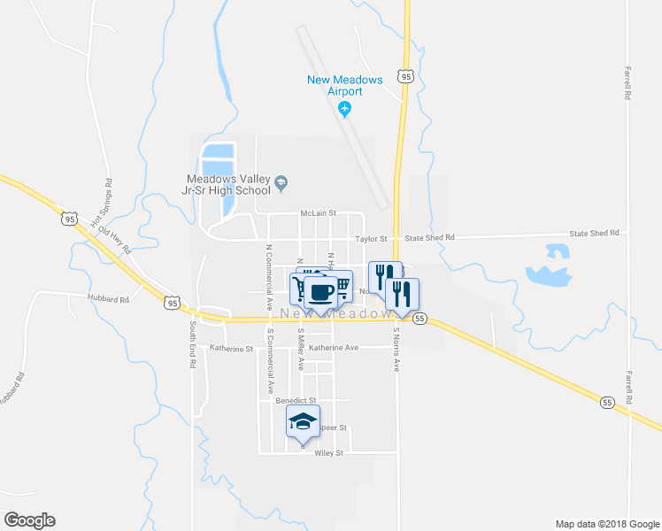 map of restaurants, bars, coffee shops, grocery stores, and more near 300 Colt Street in New Meadows