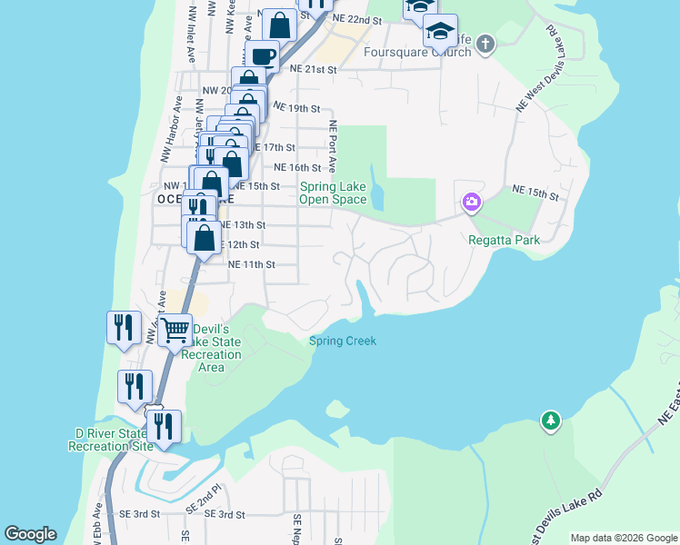 map of restaurants, bars, coffee shops, grocery stores, and more near 2007 Devil's Ridge Road in Lincoln City