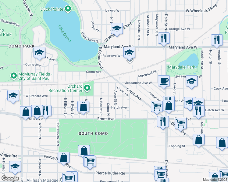 map of restaurants, bars, coffee shops, grocery stores, and more near 1055 Avon Street North in Saint Paul