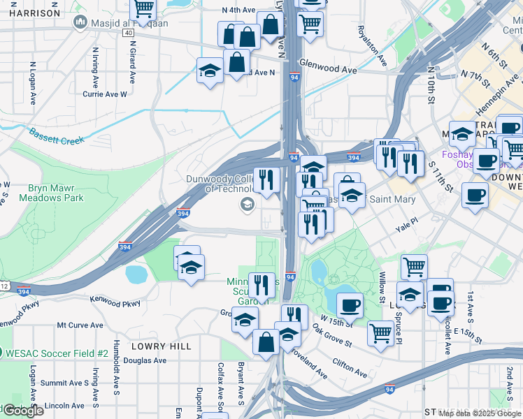 map of restaurants, bars, coffee shops, grocery stores, and more near 49 N Aldrich Ave in Minneapolis