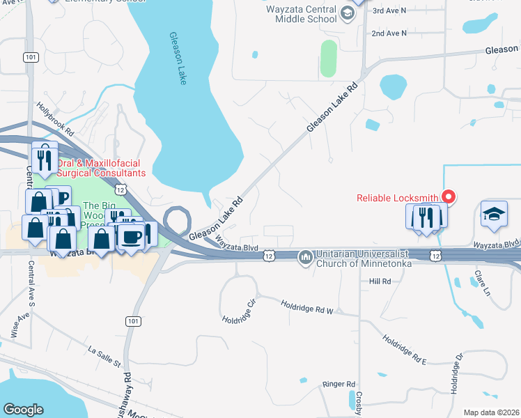 map of restaurants, bars, coffee shops, grocery stores, and more near 110 Gleahaven Road in Wayzata