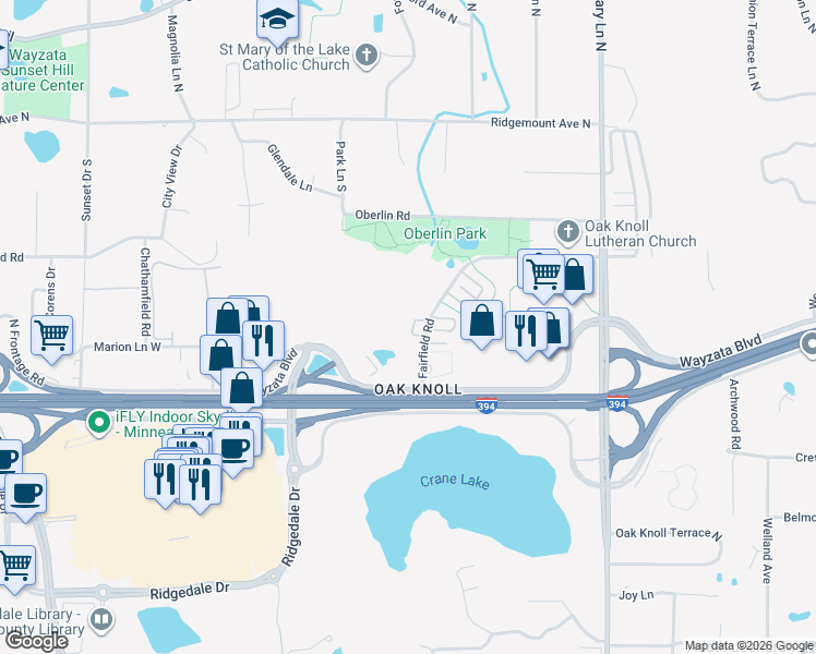 map of restaurants, bars, coffee shops, grocery stores, and more near 980 Fairfield Court in Hopkins