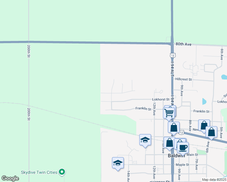 map of restaurants, bars, coffee shops, grocery stores, and more near 1491 Summit Street in Baldwin