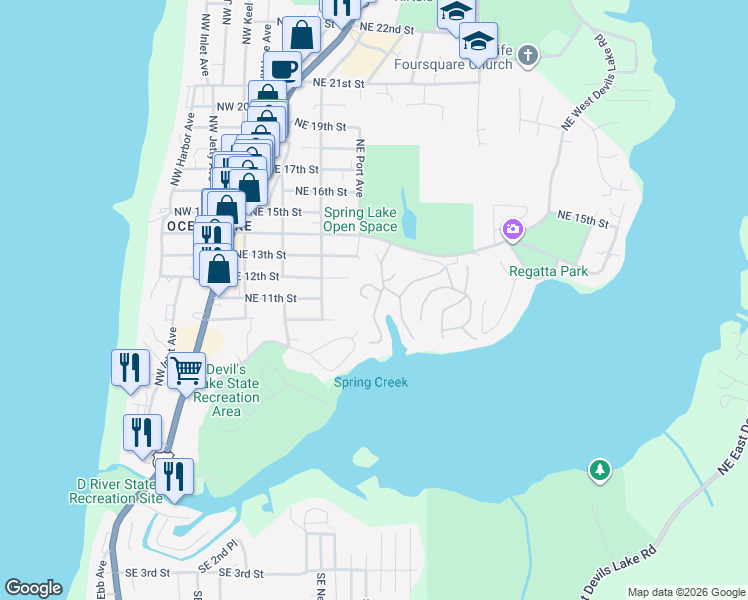 map of restaurants, bars, coffee shops, grocery stores, and more near 2007 Devil's Ridge Road in Lincoln City