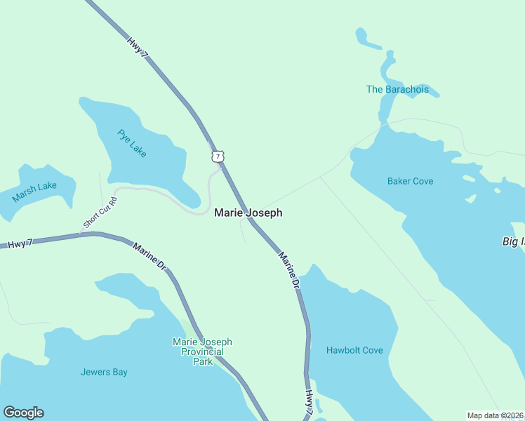 map of restaurants, bars, coffee shops, grocery stores, and more near 12 Bakers Cove Road in Marie Joseph