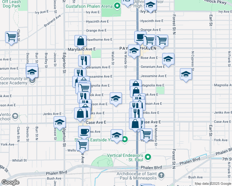 map of restaurants, bars, coffee shops, grocery stores, and more near 743 Cook Avenue in Saint Paul