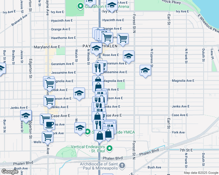map of restaurants, bars, coffee shops, grocery stores, and more near 851 Cook Avenue in Saint Paul