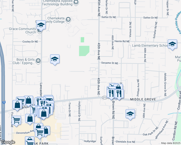 map of restaurants, bars, coffee shops, grocery stores, and more near 4495 Pacifica Way Northeast in Salem