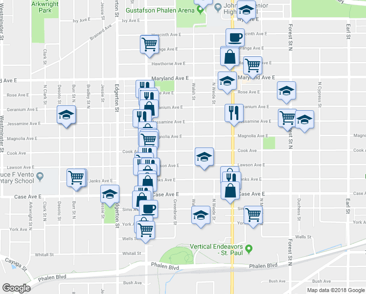 map of restaurants, bars, coffee shops, grocery stores, and more near 715 Cook Avenue in Saint Paul