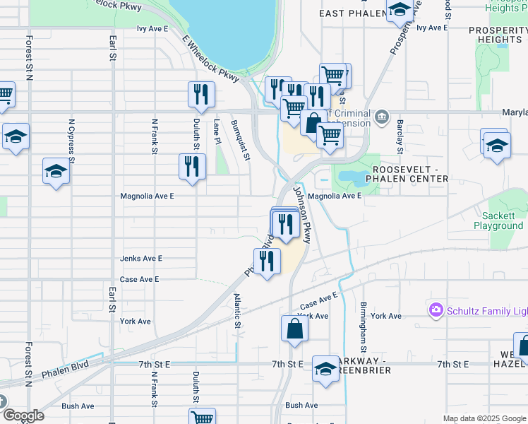 map of restaurants, bars, coffee shops, grocery stores, and more near 1269 Cook Avenue in Saint Paul
