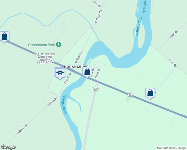 map of restaurants, bars, coffee shops, grocery stores, and more near 649 E Main St in Hogansburg