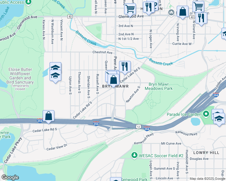 map of restaurants, bars, coffee shops, grocery stores, and more near in Minneapolis
