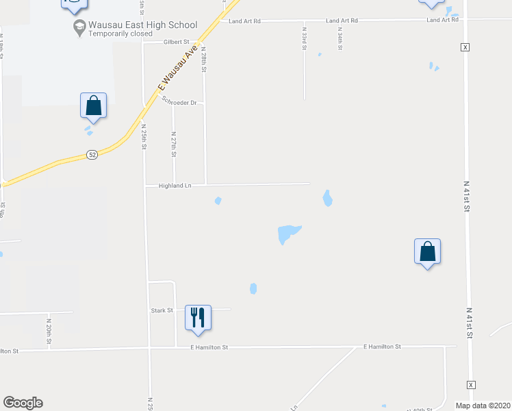 map of restaurants, bars, coffee shops, grocery stores, and more near 3011 Highland Lane in Wausau