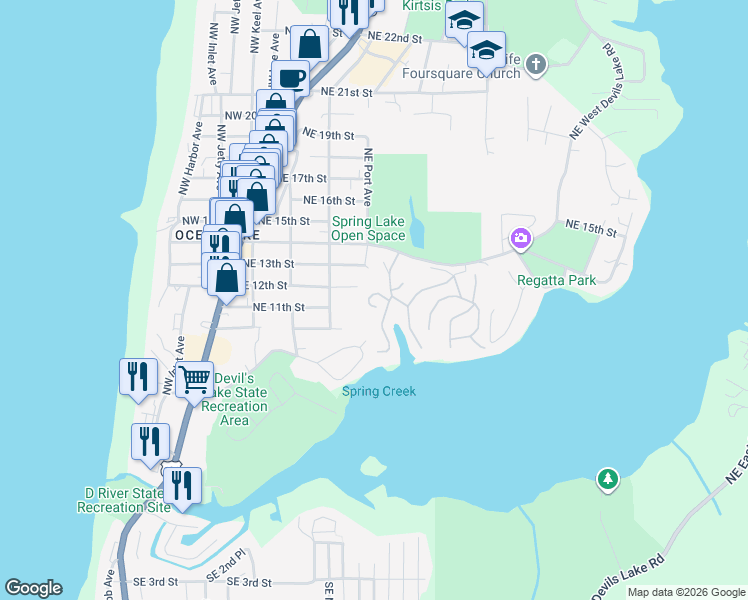 map of restaurants, bars, coffee shops, grocery stores, and more near 2007 Devil's Ridge Road in Lincoln City