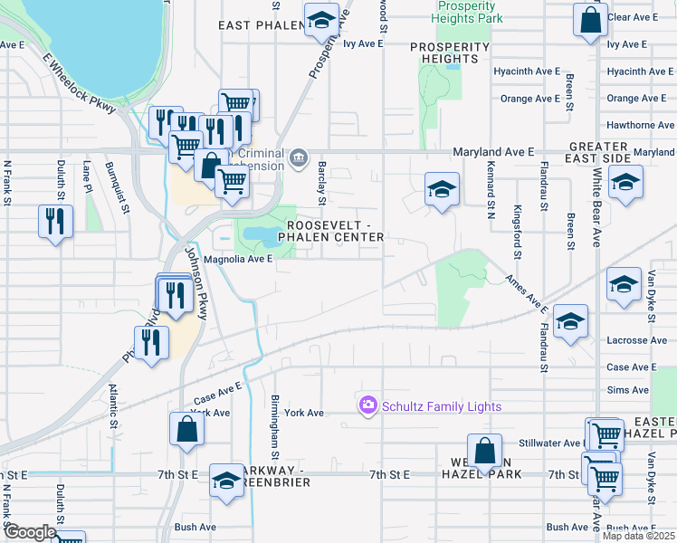 map of restaurants, bars, coffee shops, grocery stores, and more near 1495 Ames Avenue East in Saint Paul