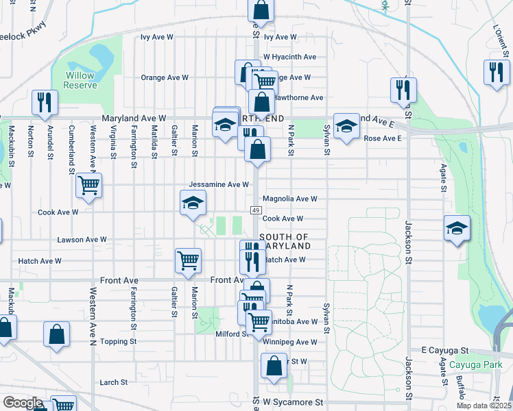 map of restaurants, bars, coffee shops, grocery stores, and more near 159W Cook Avenue West in Saint Paul