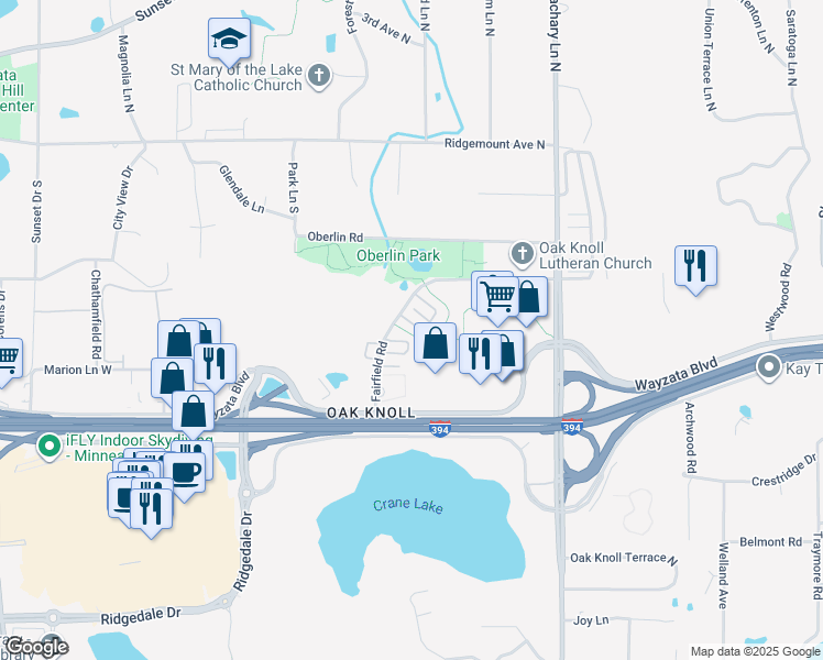 map of restaurants, bars, coffee shops, grocery stores, and more near 787 Fairfield Circle in Hopkins