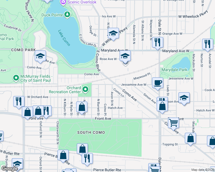 map of restaurants, bars, coffee shops, grocery stores, and more near 1055 Avon Street North in Saint Paul