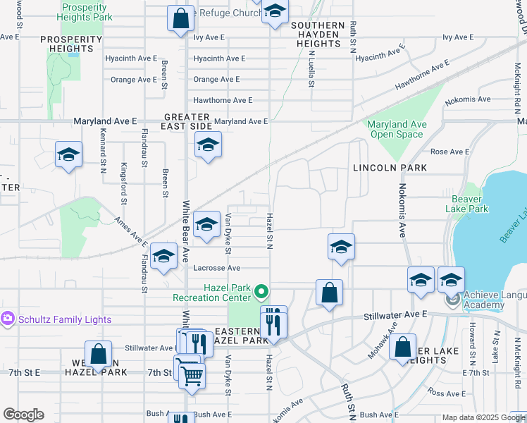 map of restaurants, bars, coffee shops, grocery stores, and more near 1884 Mechanic Avenue in Saint Paul
