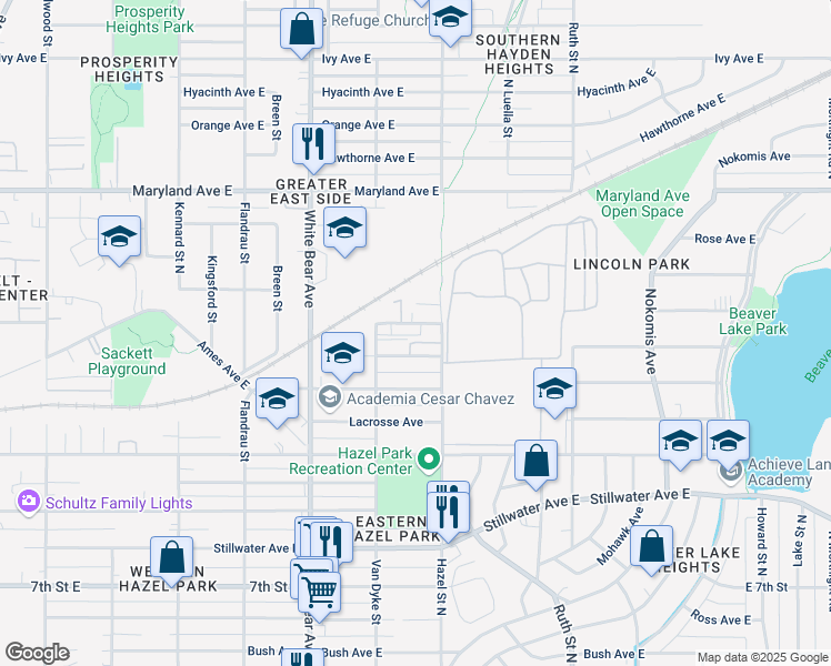 map of restaurants, bars, coffee shops, grocery stores, and more near 1884 Mechanic Avenue in Saint Paul