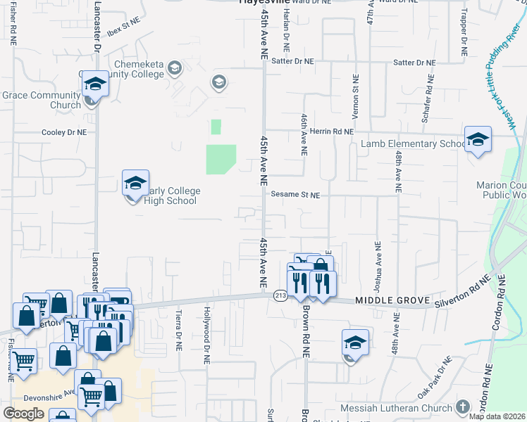 map of restaurants, bars, coffee shops, grocery stores, and more near 4505 Marionberry Way Northeast in Salem