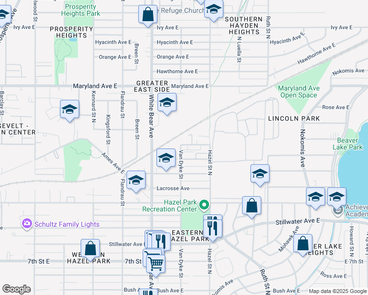 map of restaurants, bars, coffee shops, grocery stores, and more near 1840 East Mechanic Avenue in Saint Paul
