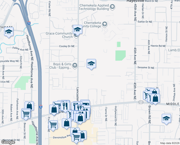 map of restaurants, bars, coffee shops, grocery stores, and more near 4071 Winema Place Northeast in Salem