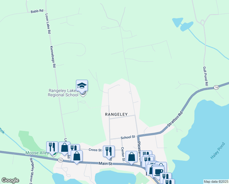map of restaurants, bars, coffee shops, grocery stores, and more near 10 Saddleback View in Rangeley