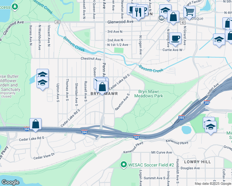 map of restaurants, bars, coffee shops, grocery stores, and more near 2100 West Laurel Avenue in Minneapolis