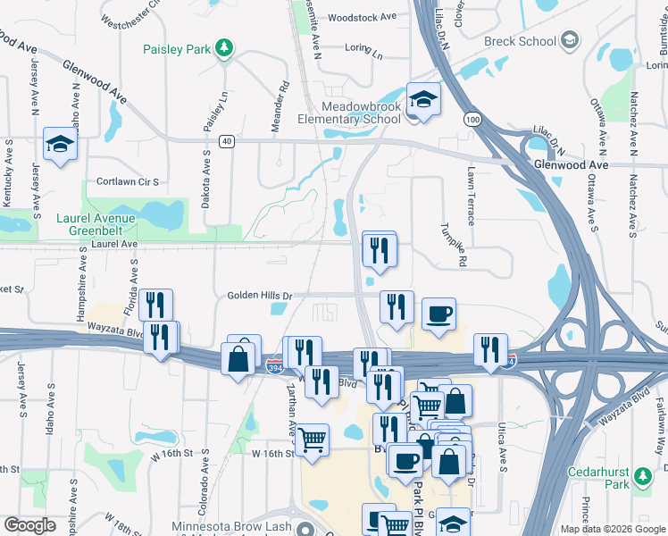 map of restaurants, bars, coffee shops, grocery stores, and more near 700 Xenia Avenue South in Minneapolis