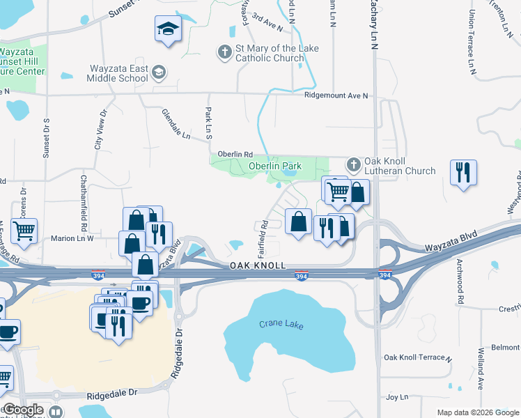 map of restaurants, bars, coffee shops, grocery stores, and more near 11472 Fairfield Road in Hopkins