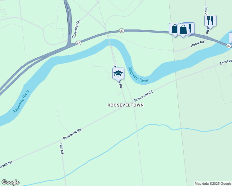 map of restaurants, bars, coffee shops, grocery stores, and more near 19 County Road 45 in Massena