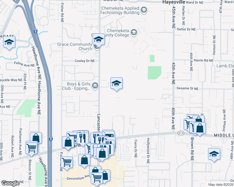 map of restaurants, bars, coffee shops, grocery stores, and more near 4071 Winema Place Northeast in Salem