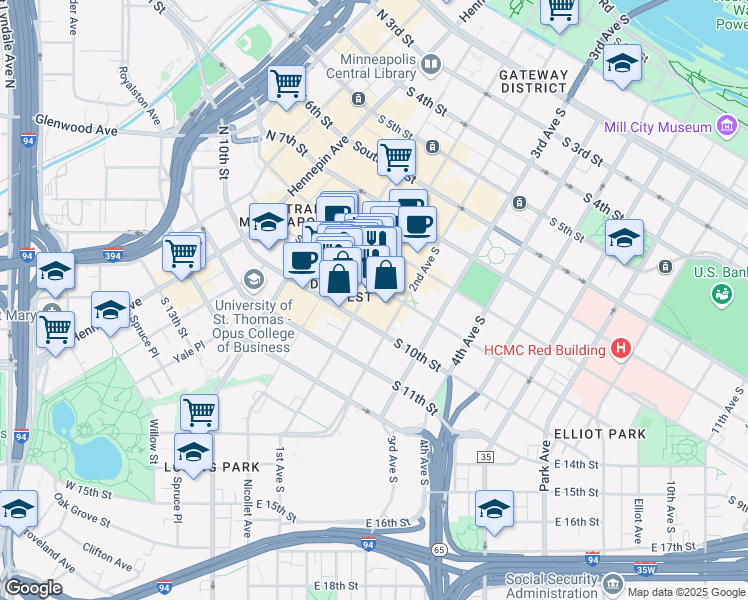 map of restaurants, bars, coffee shops, grocery stores, and more near 901 Marquette Avenue in Minneapolis