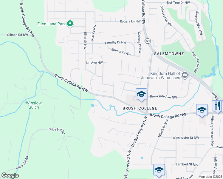 map of restaurants, bars, coffee shops, grocery stores, and more near 2747 Conner Street Northwest in Salem