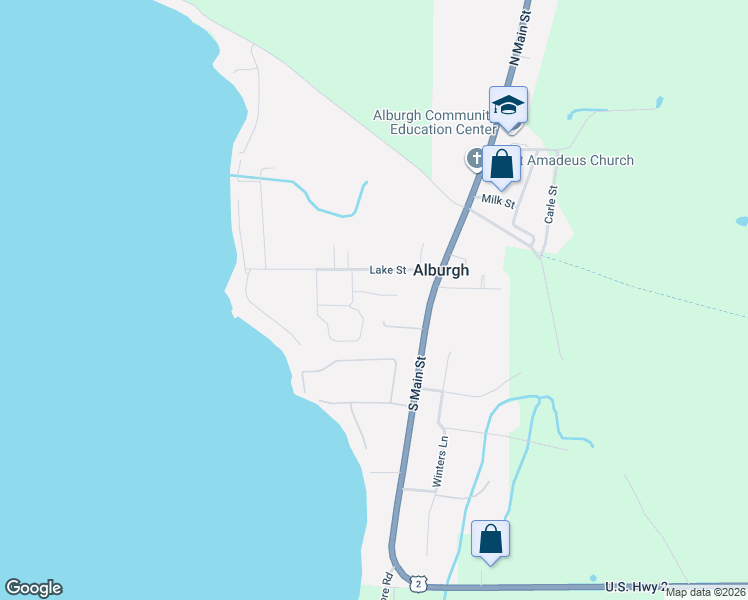 map of restaurants, bars, coffee shops, grocery stores, and more near 121 Lake Street in Alburgh
