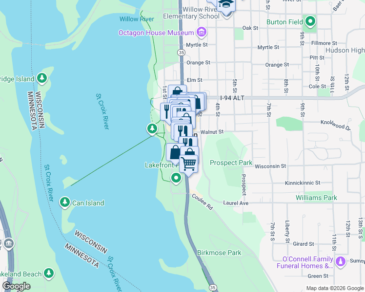 map of restaurants, bars, coffee shops, grocery stores, and more near 419 2nd Street in Hudson