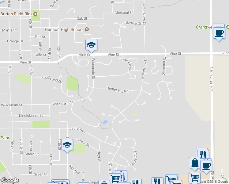 map of restaurants, bars, coffee shops, grocery stores, and more near 1618 Hunter Hill Road in Hudson