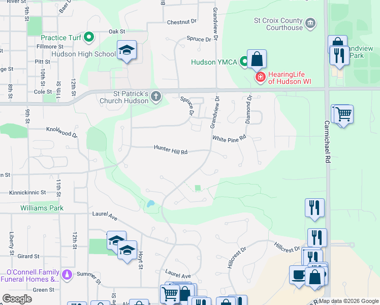 map of restaurants, bars, coffee shops, grocery stores, and more near 1832 Hunter Hill Road in Hudson
