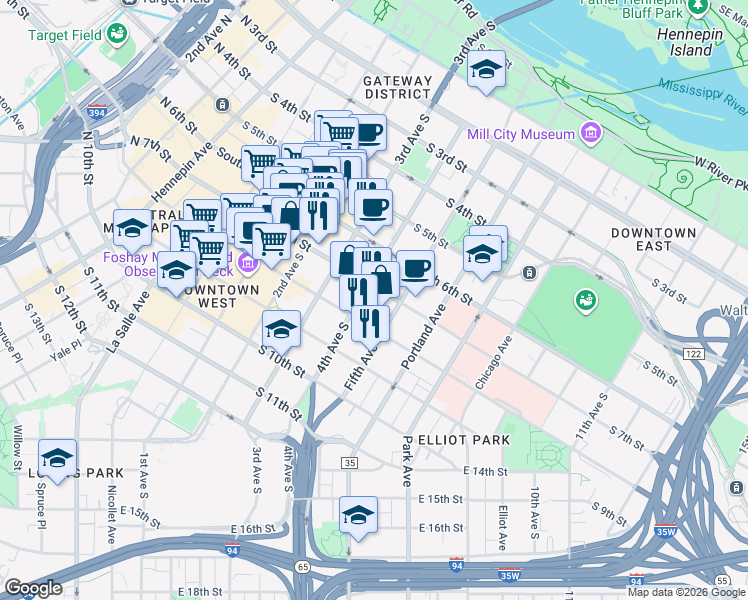 map of restaurants, bars, coffee shops, grocery stores, and more near 333 South 7th Street in Minneapolis