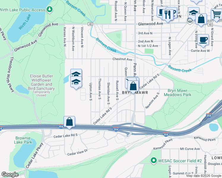 map of restaurants, bars, coffee shops, grocery stores, and more near 229 Sheridan Avenue South in Minneapolis