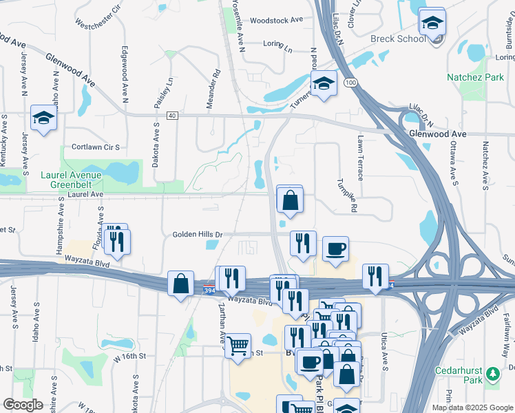 map of restaurants, bars, coffee shops, grocery stores, and more near 700 Xenia Avenue South in Minneapolis