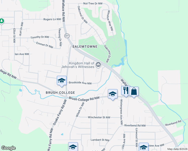 map of restaurants, bars, coffee shops, grocery stores, and more near 2775 Wallace Hills Court Northwest in Salem