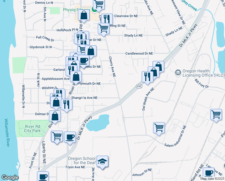 map of restaurants, bars, coffee shops, grocery stores, and more near 930 Plymouth Drive Northeast in Keizer