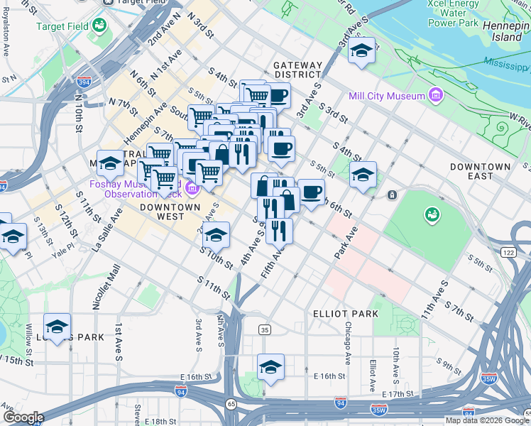 map of restaurants, bars, coffee shops, grocery stores, and more near 333 South 7th Street in Minneapolis