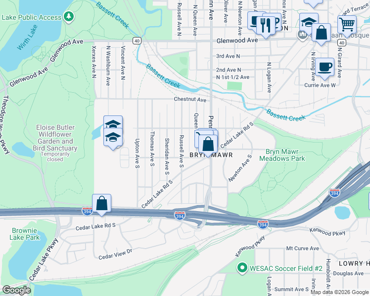 map of restaurants, bars, coffee shops, grocery stores, and more near 229 Russell Avenue South in Minneapolis