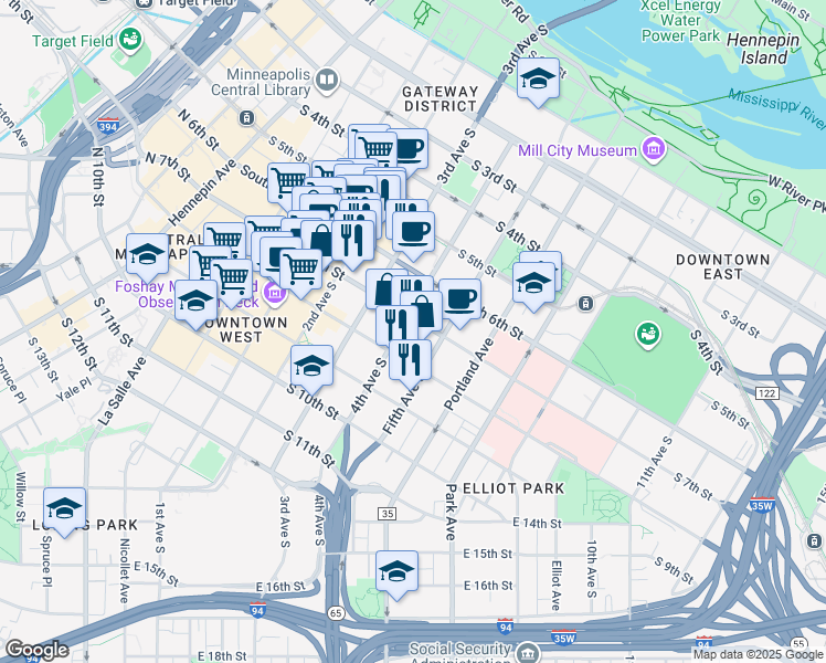 map of restaurants, bars, coffee shops, grocery stores, and more near 333 South 7th Street in Minneapolis